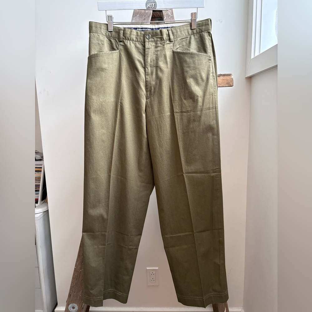 Aquascutum Men's Olive Green Straight-Leg Pants